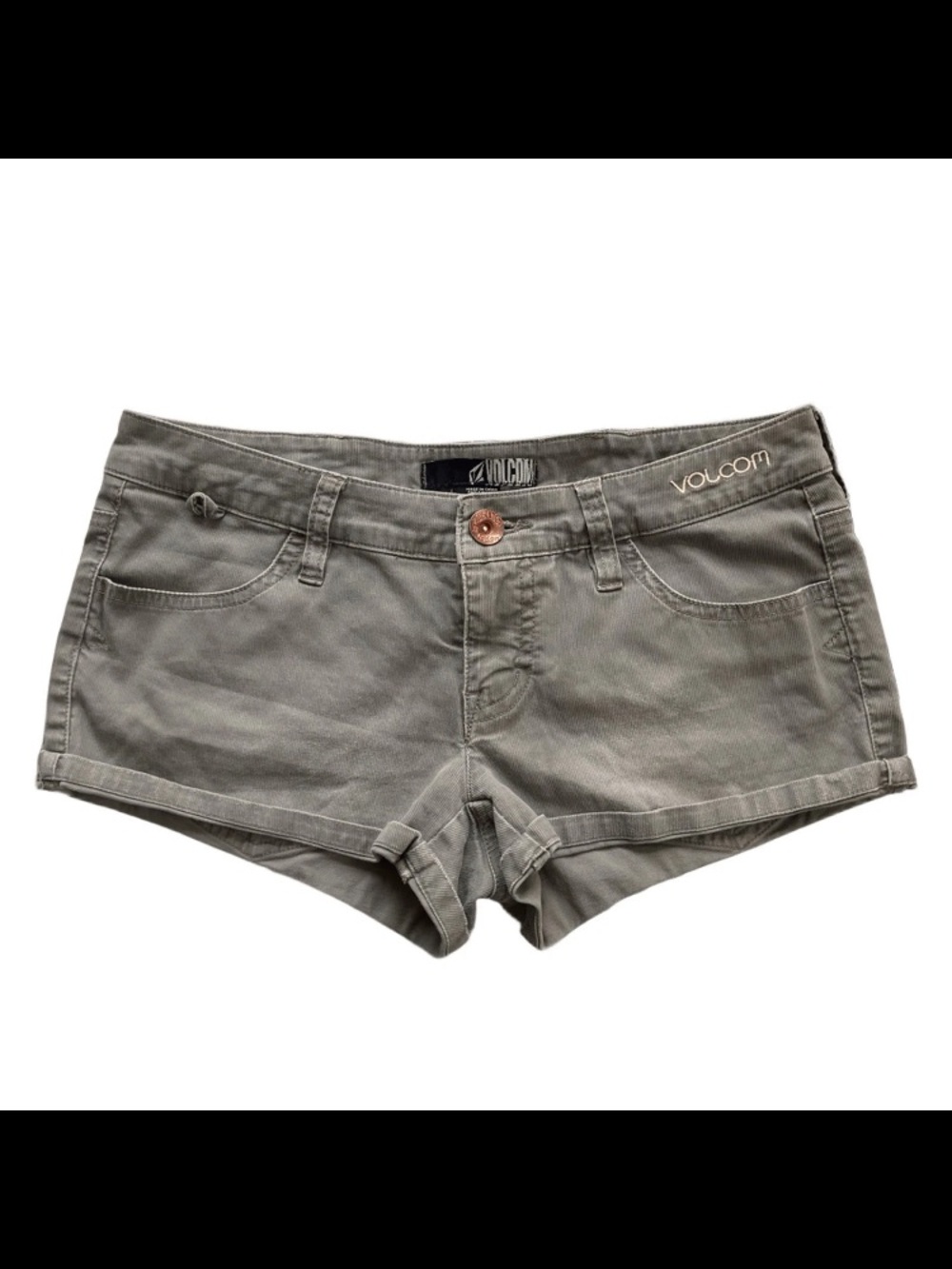 Vtg Volcom Womens Ultra Low Rise Micro Mini Shorts Sz 1 Stretch Under 2" Inseam